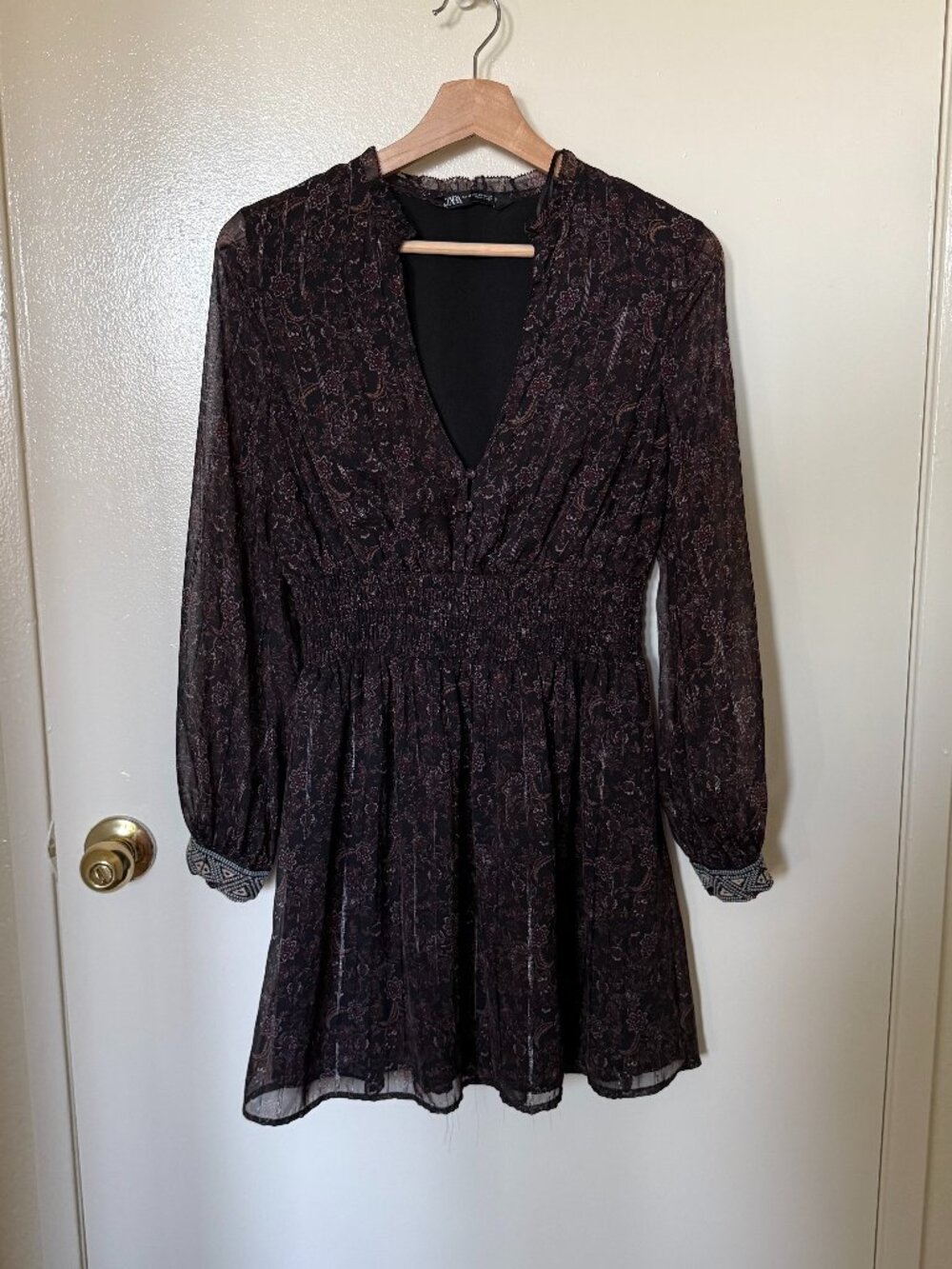 Zara Black Purple Paisley Print Metallic Mini Dress XS